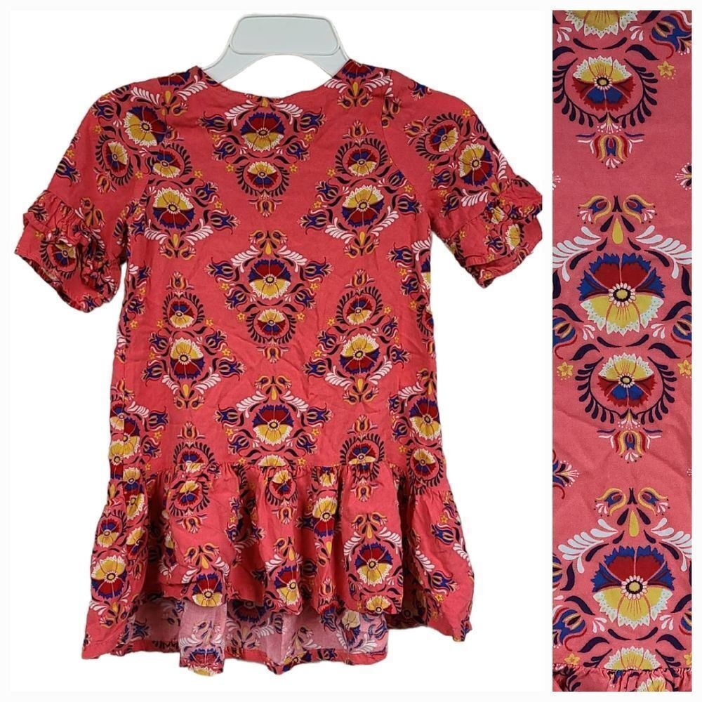 Crazy 8 Coral Orange Floral Ruffle Sleeve Peplum Hi-Low Dress Girls 5T/5 Toddler